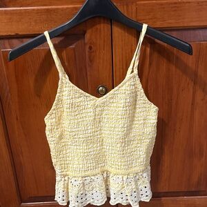 Yellow Smocked Peplum Top size small sim and sam